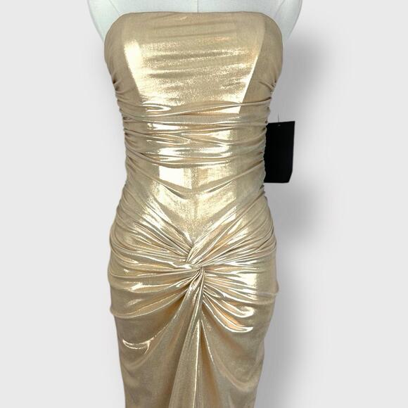 Stunning $798 Retrofete Maytal Dress Latte Gold Lame Knotted Designer Dress M - Picture 5 of 12
